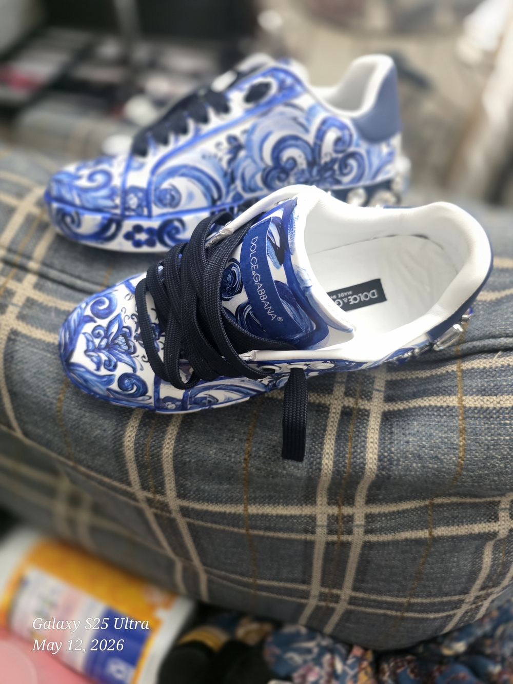 Dolce & Gabbana Blue White Printed Sneakers